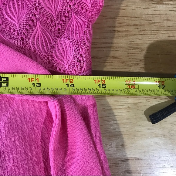 VINTAGE 70s Hot Pink Formal Maxi Dress Lace Crew Neck Long Sleeve Small Medium - Picture 13 of 16